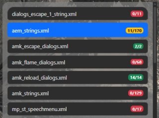 Lista de archivos XML con badges de progreso en rojo, amarillo y verde